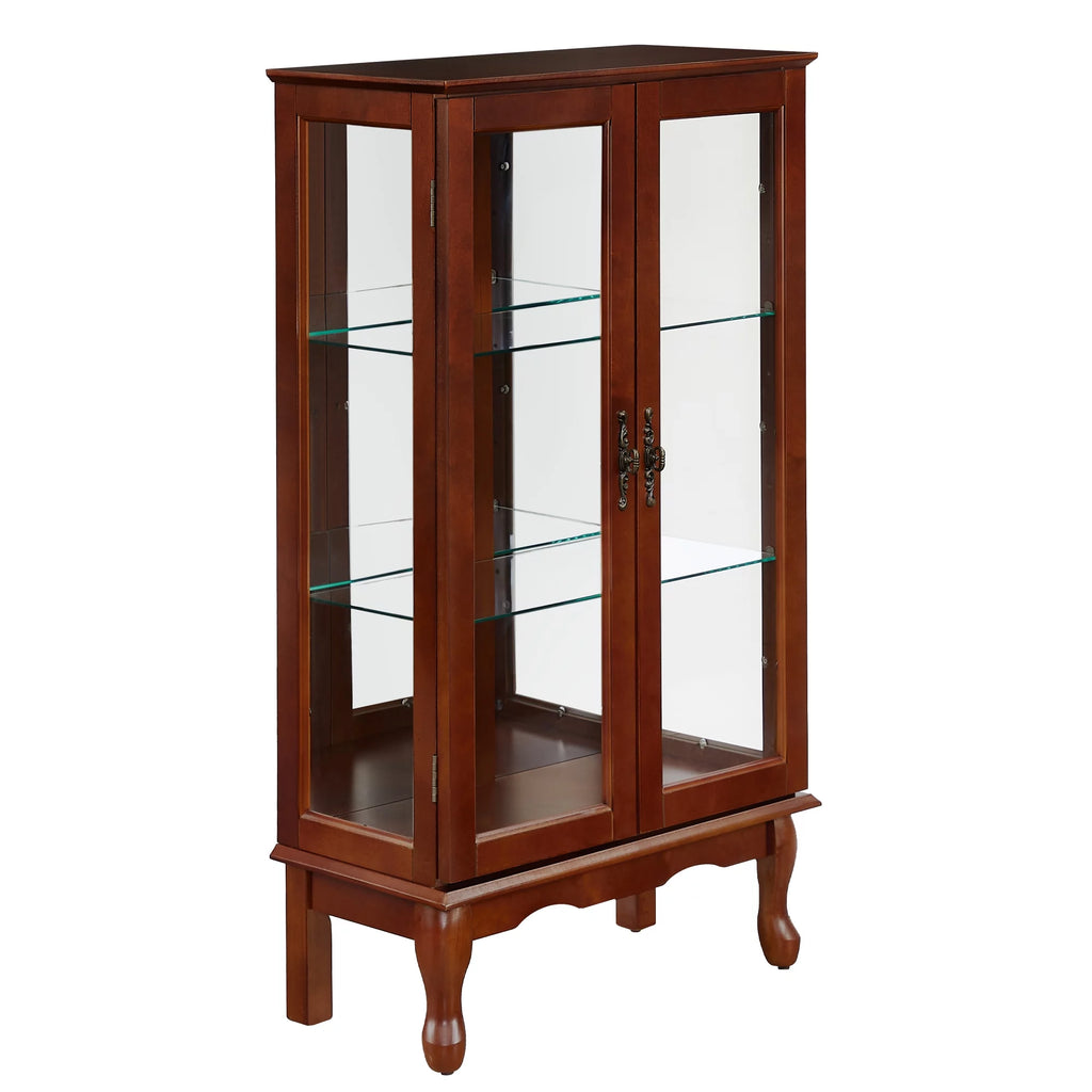3 Tier Curio Cabinet with Tempered Glass Doors, Cherry C127438