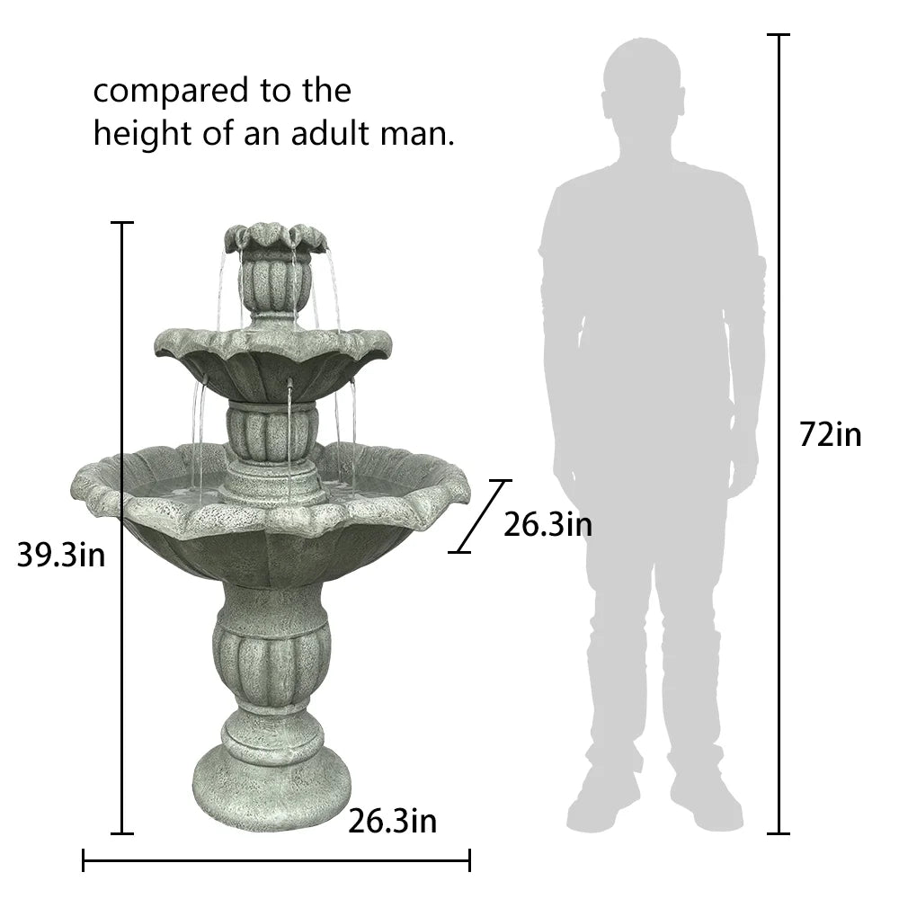 35'' H 3-Tier Outdoor Water Fountain with Submersible Electric Pump P290999