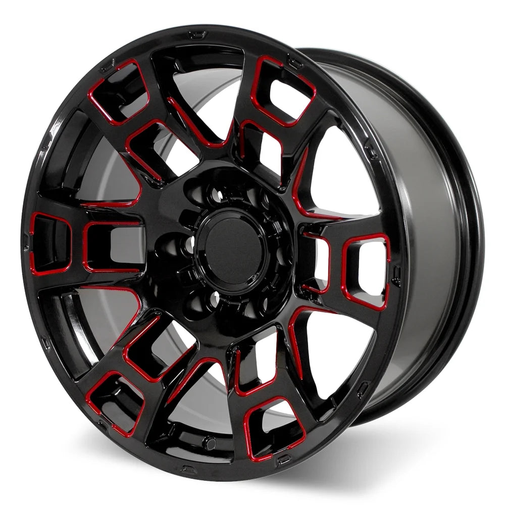 Set of 20x9 Gloss Black Red Milled Flow Forged Wheels T357173