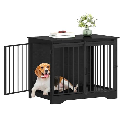 Rustic Brown Wooden Dog Crate Furniture with Barn Door C57333
