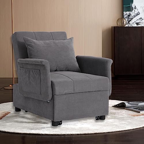 Black PU Leather Convertible Chair Sleeper Bed with Lumbar Pillow Q15183