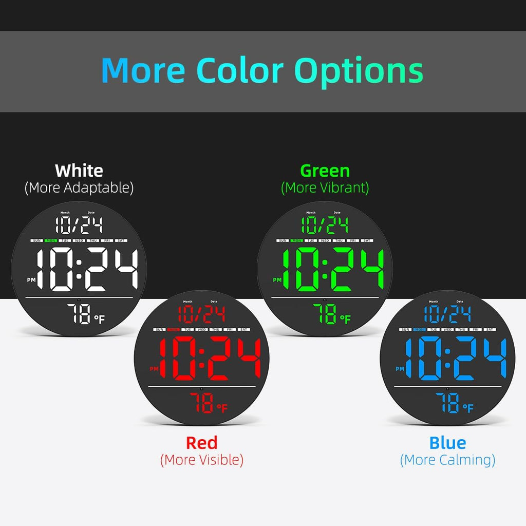 Digital Wall Clock with Large LED Display, Auto-Brightness, Temperature, Small Silent Non-Ticking Electric Wall Clock Y142