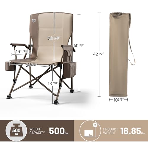 Oversized Folding Camping Chair High Back Heavy Duty with Cup Holder Side Pocket Cooler Bag D365229