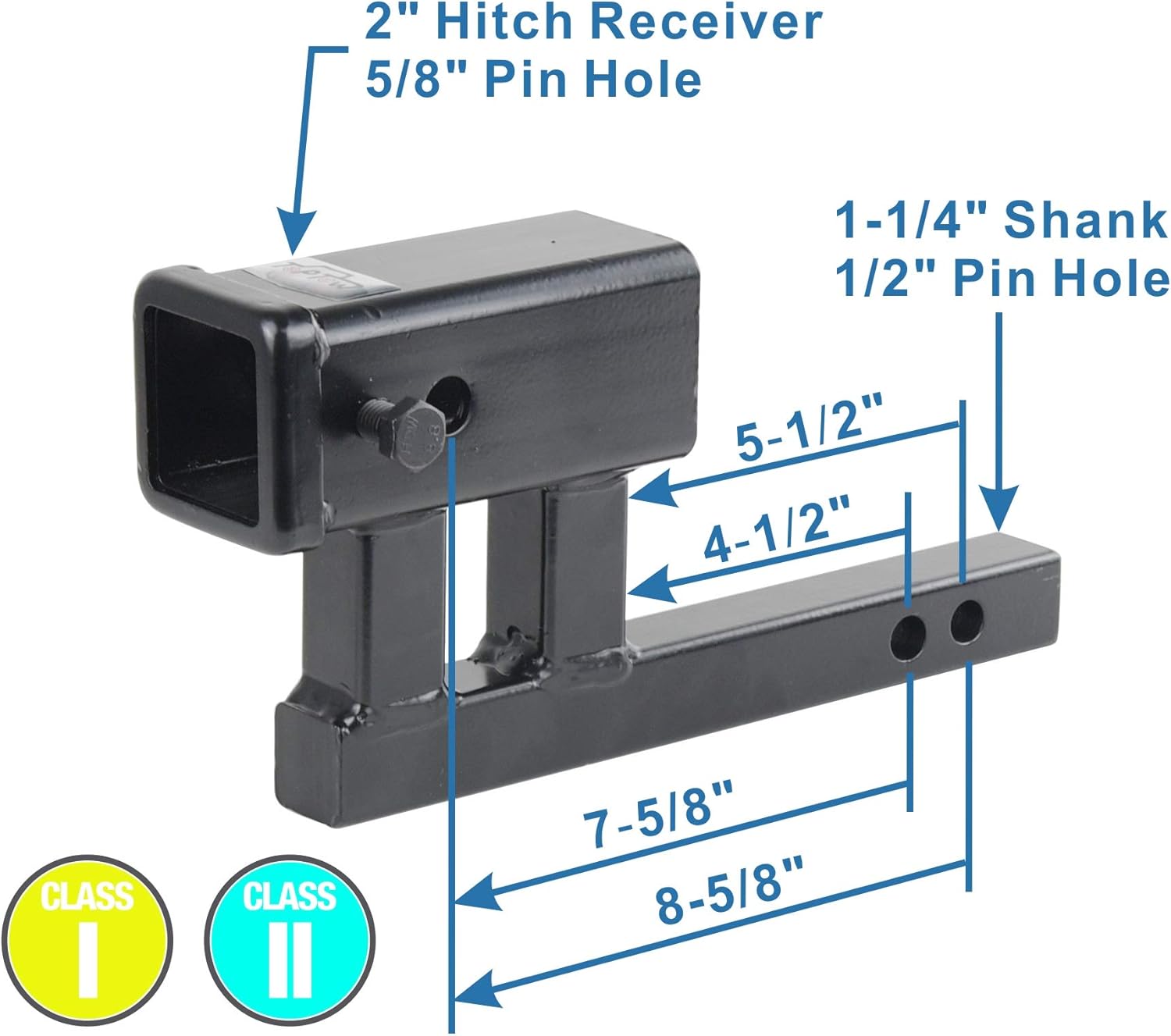 2" Receiver Trailer Hitch Extender Adapter, 4-1/4 inch Rise/Drop, 1-1/4 inch Solid Shank, 8-5/8" Extension Pack of 2 Z47860