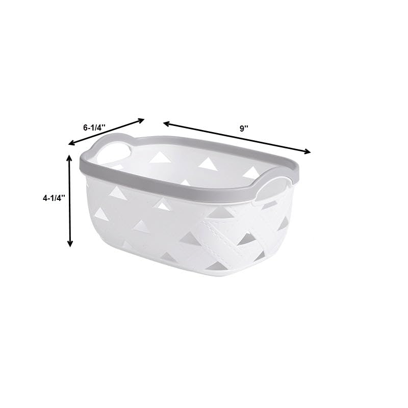 White Plastic Basket with Handles (3, Small) Y861