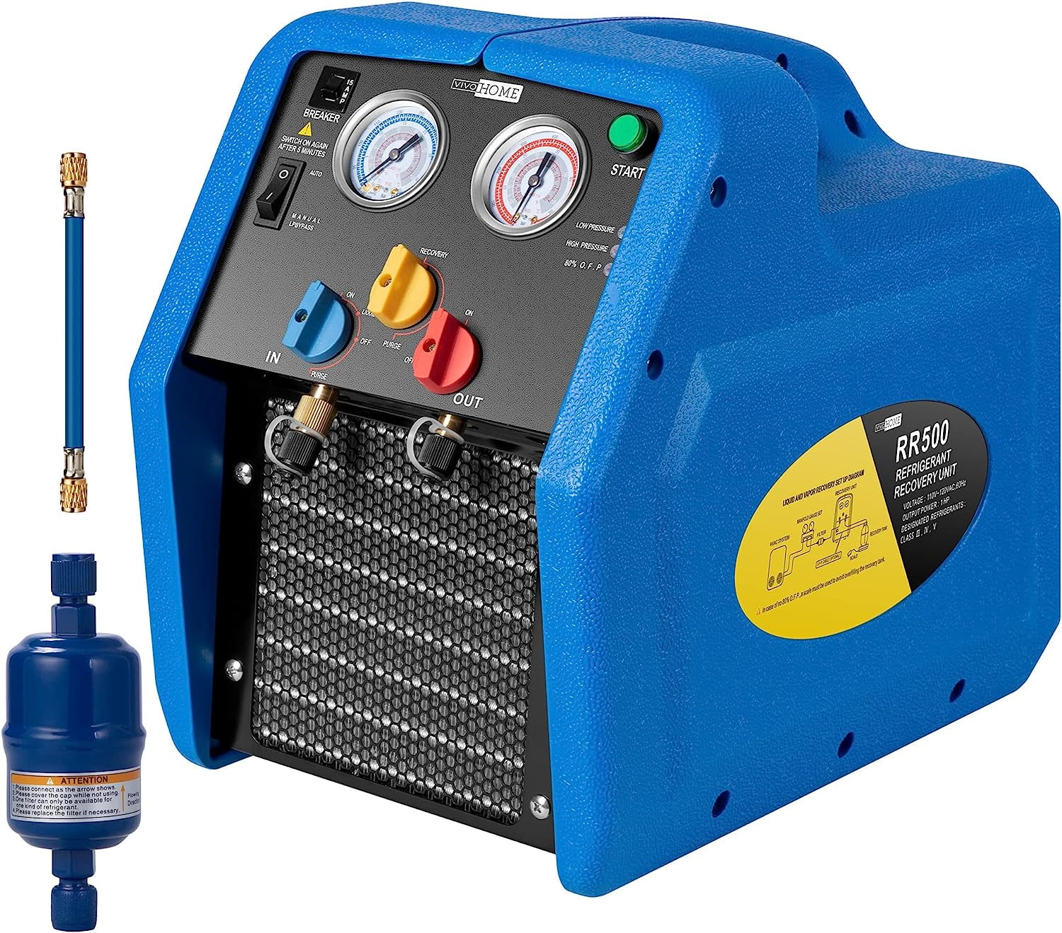 1 HP Dual Cylinder Portable Refrigerant Recovery Machine L5047