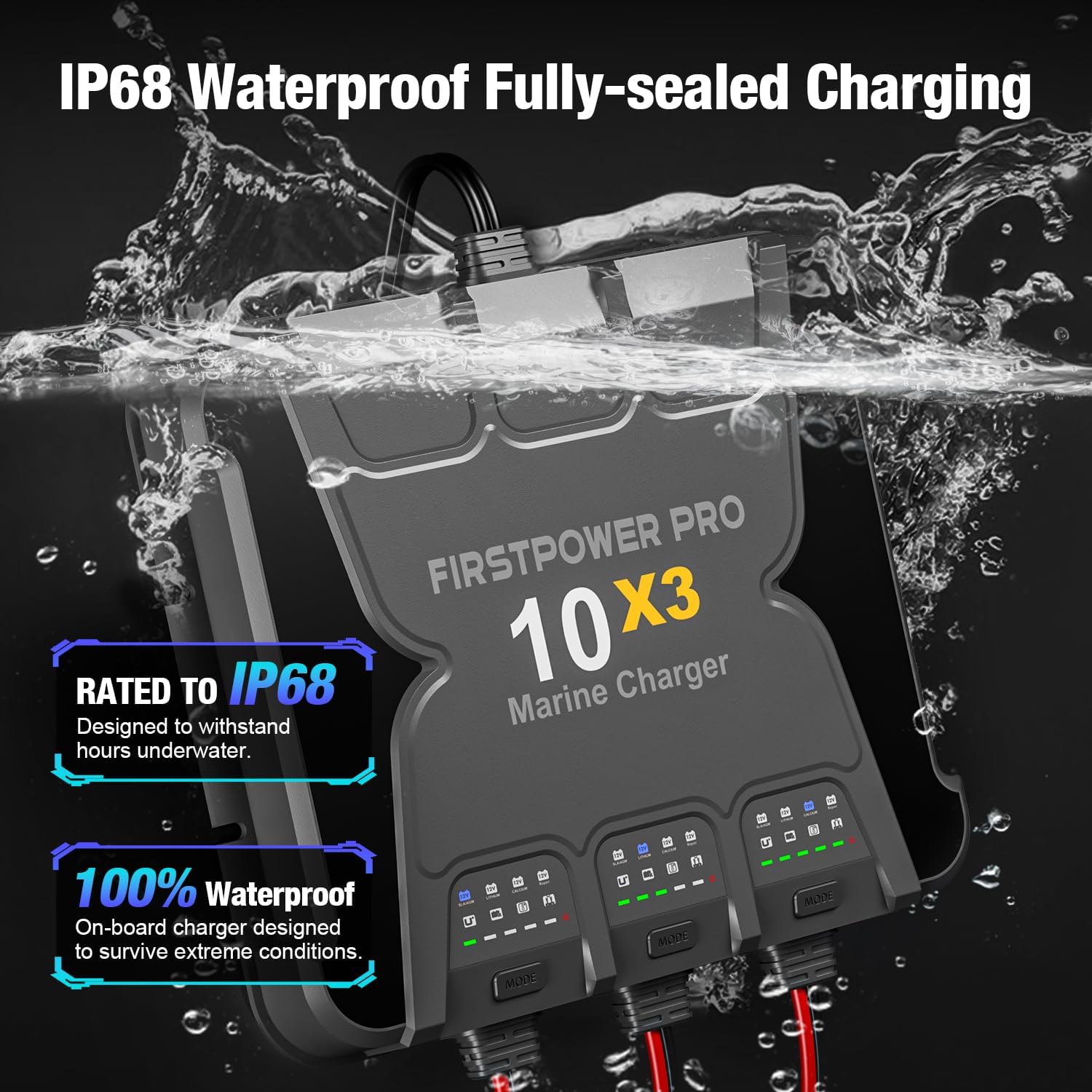 30A 12V Waterproof Onboard Battery Charger for SLA/AGM, Lithium, Calcium & Deep-Cycle Battery U33984