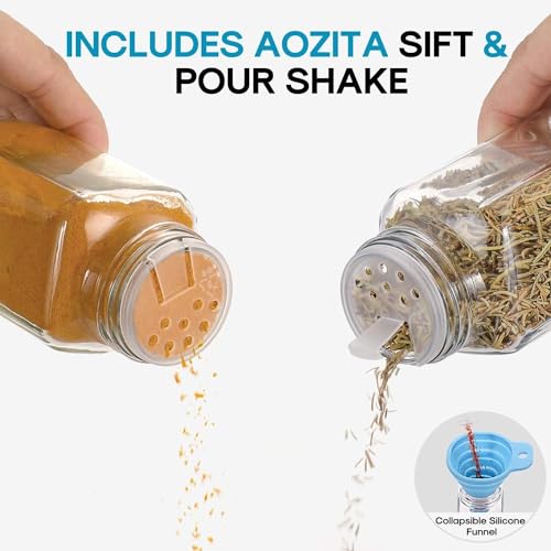 14 Pcs Glass Spice Jars with Shaker Lids and Airtight Metal Caps I201