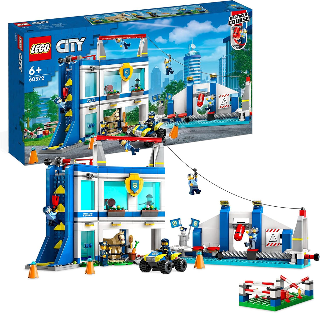 Police Training Academy Station Playset with Obstacle Course, Horse Figure, Quad Bike Toy and 6 Officer Minifigures J52455