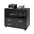 Black Wood 3 Drawer Mobile Lateral Filing Cabinet with Lock V987853