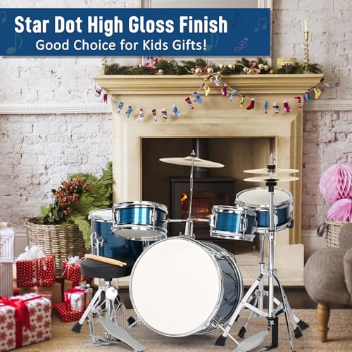 5-Piece Junior Drums Set with Throne Stool, Pedal & Drumsticks (Black) D817