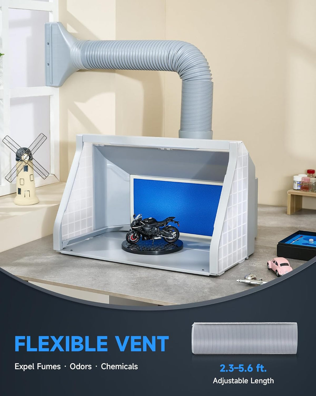 Portable Airbrush Spray Booth With Dual Fans, 3 LED Lights And Exhaust Hose K9062