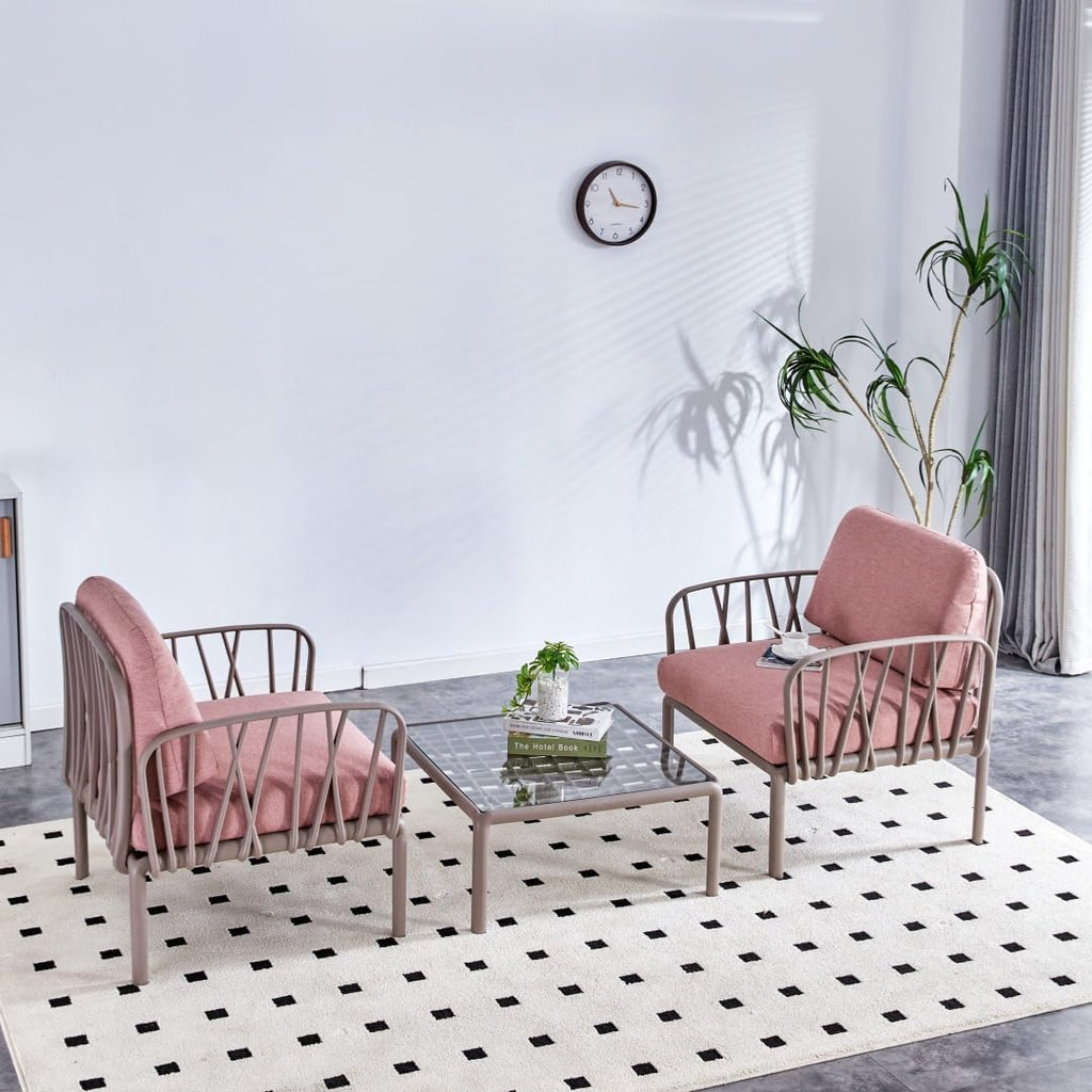 3-Piece Patio Set with Pink Cushions O7163