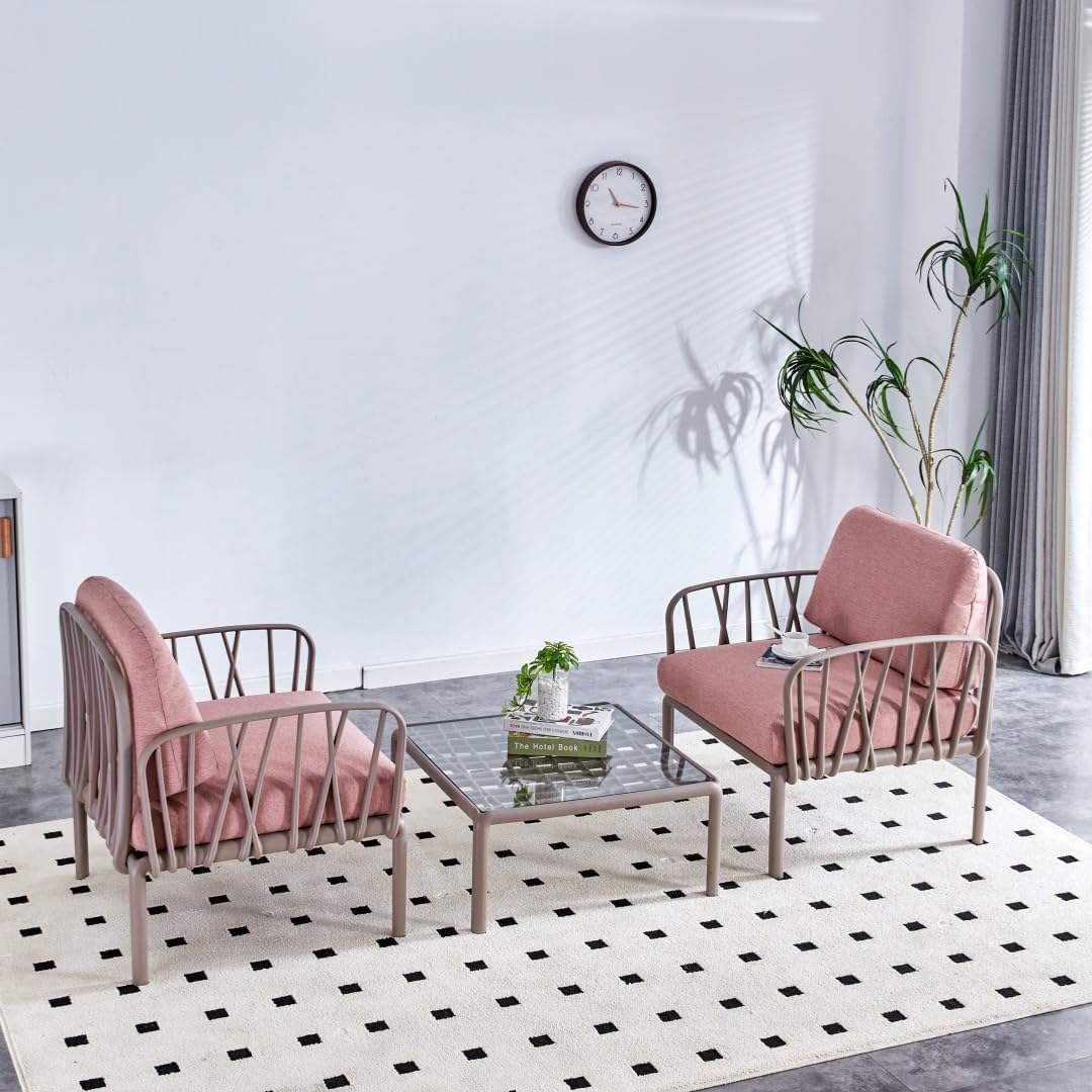 3-Piece Patio Set with Pink Cushions O7163