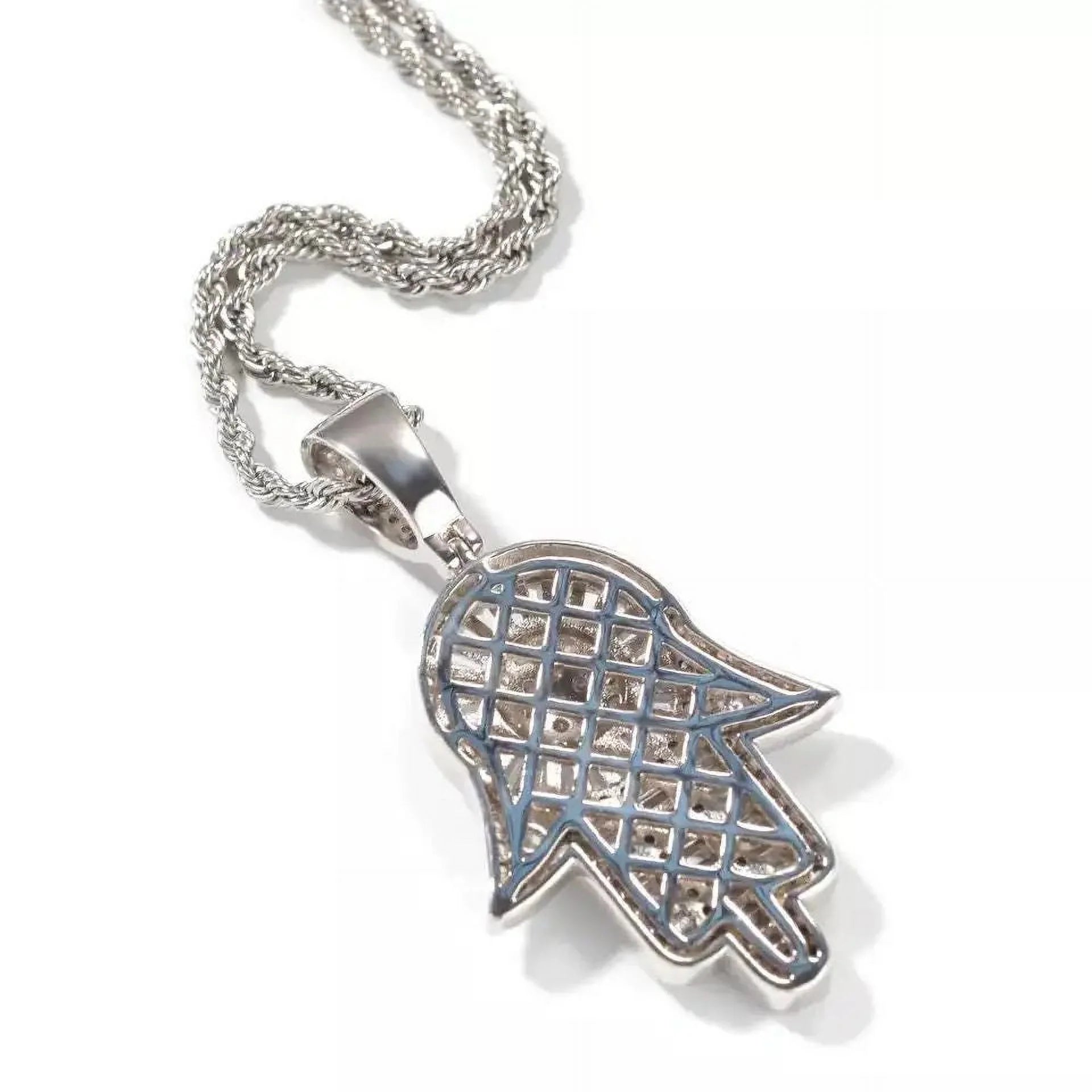 Simulated Diamond Baguette Hamsa Hand Pendant Necklace U821