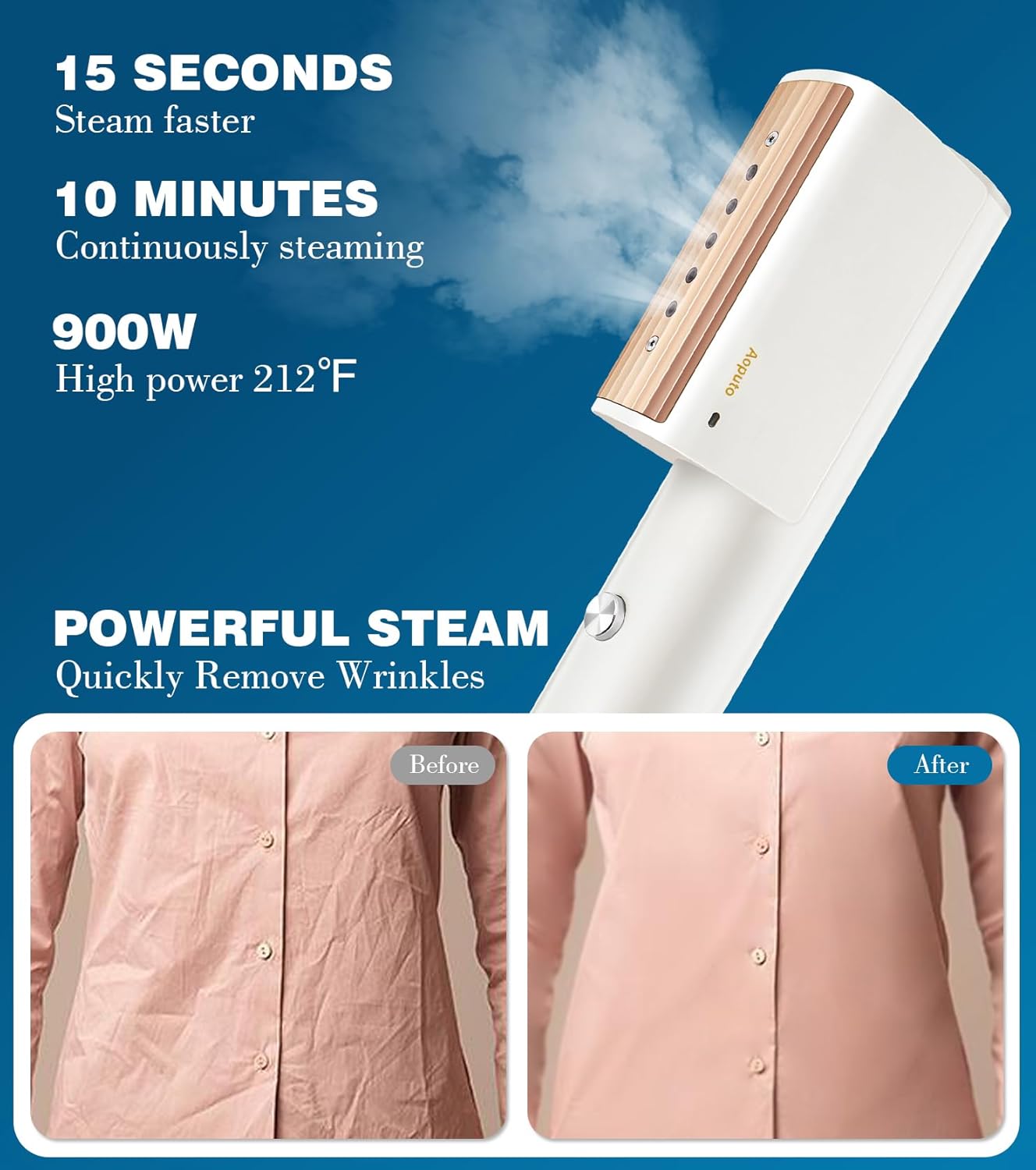Portable Handheld Garment Steamer, 0.75lbs, 15s Heat Up, 10min Continuous Steam, Mini Steam Iron S45143