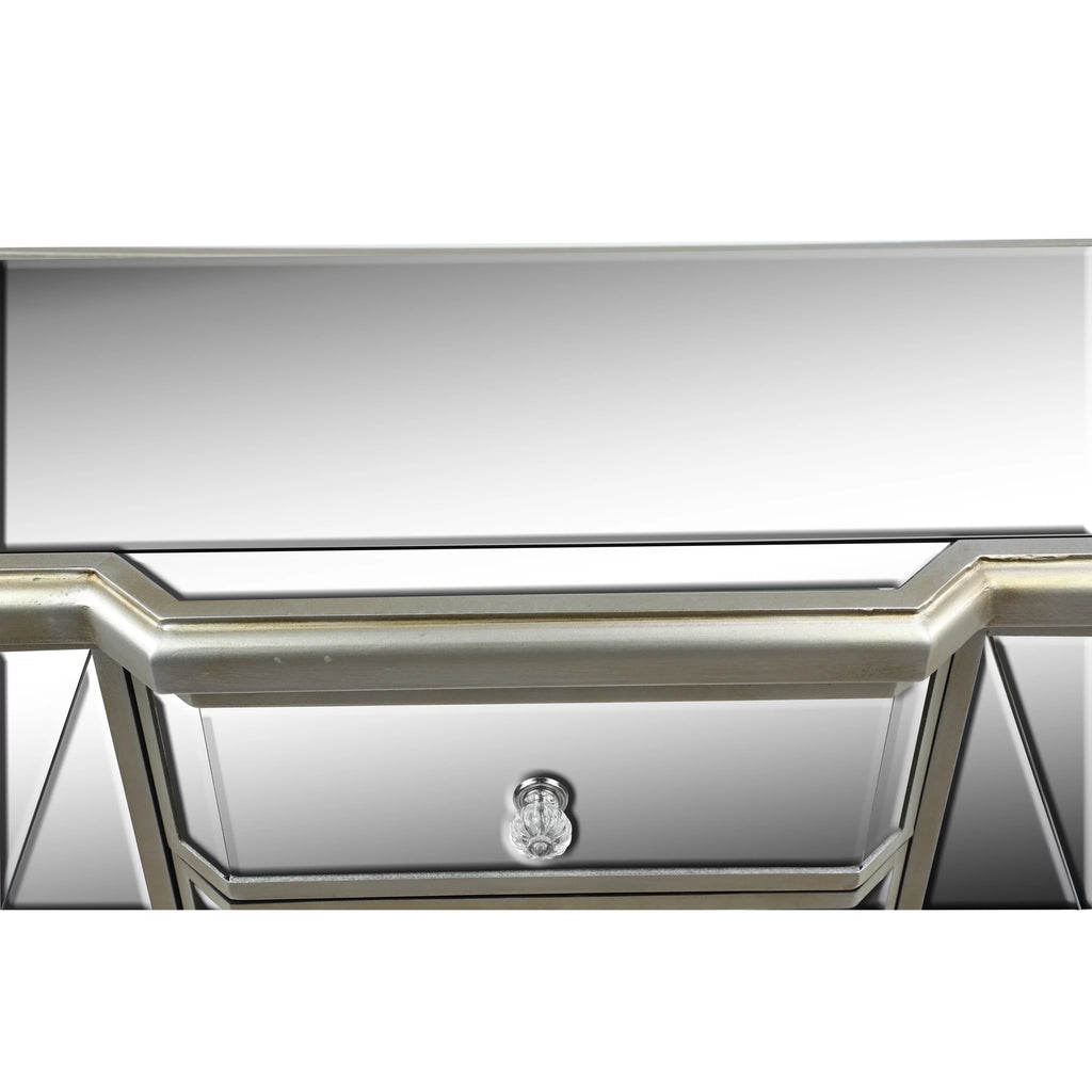 Silver Wood Mirrored Panel 4 Drawers 2 Shelves 2 Doors Buffet T48421