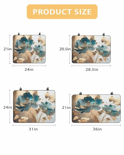 Teal Floral Blossom Gold Foil Leaves Induction Cooktop Protector Mat 24x21IN C544