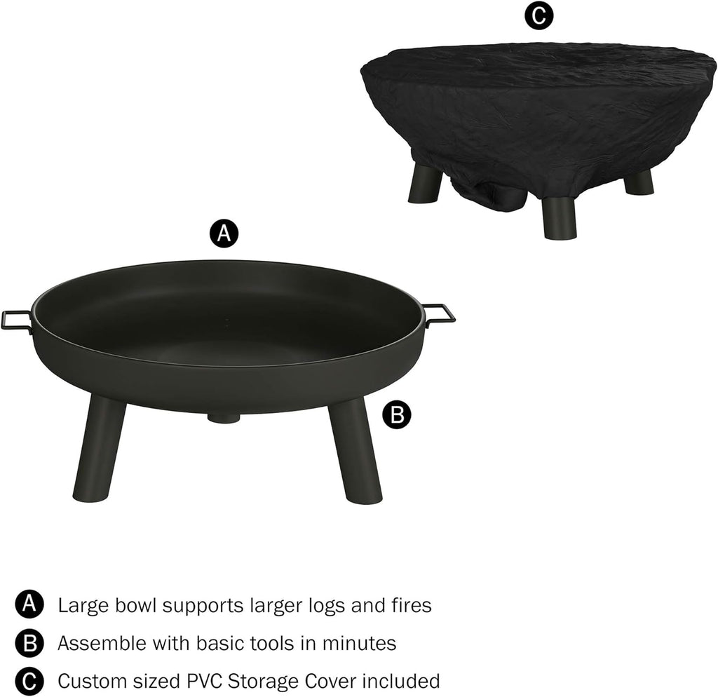 27.5-Inch Black Outdoor Wood Burning Fire Pit with Cover J892324