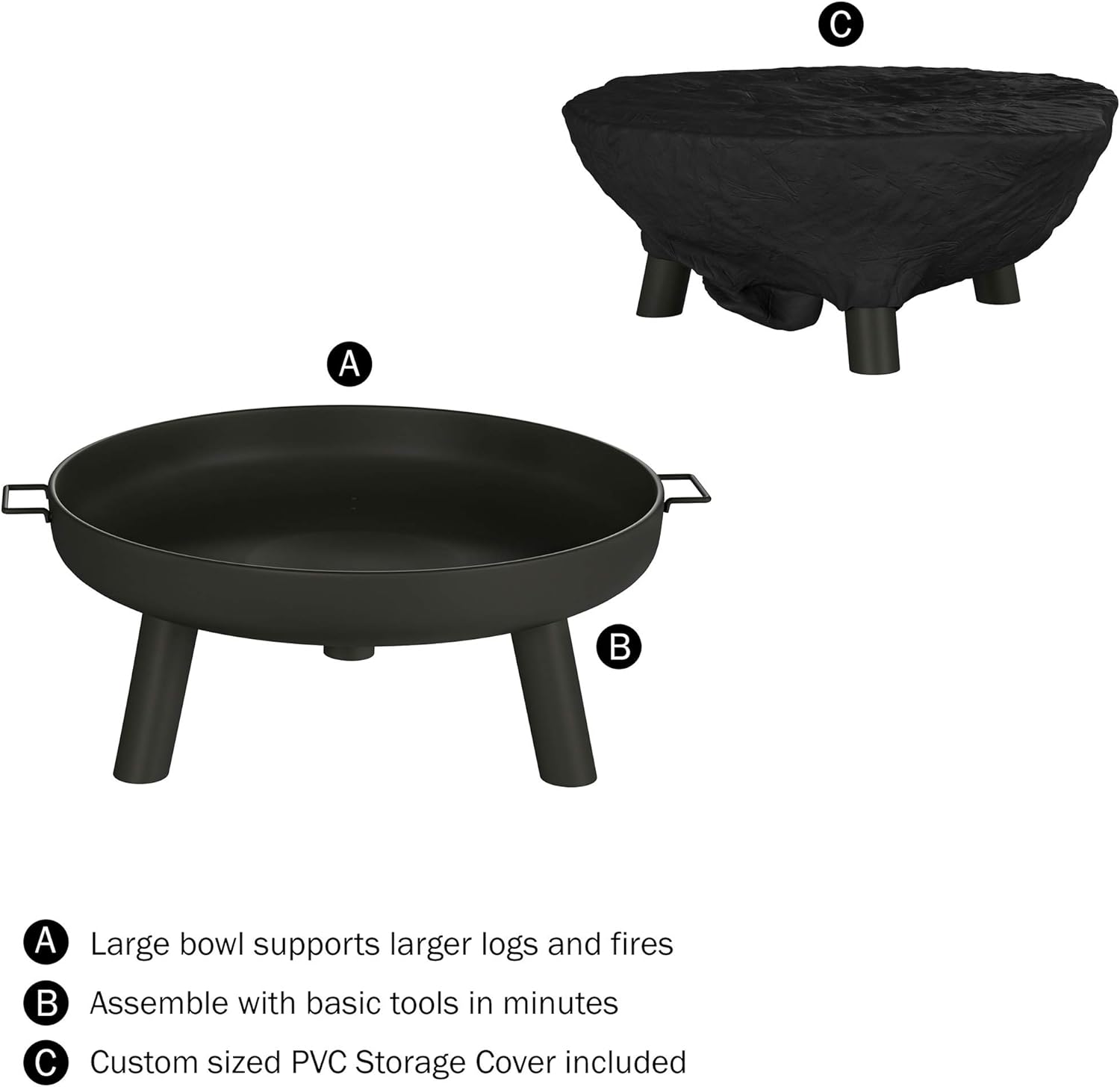 27.5-Inch Black Outdoor Wood Burning Fire Pit with Cover J892324