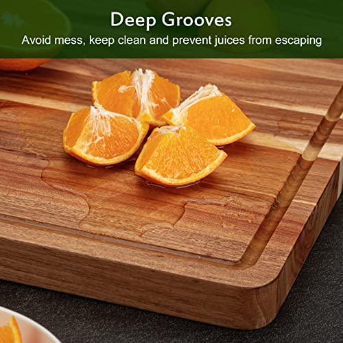 24x18 Inch Acacia Wood Cutting Board with Handle and Juice Groove T1675