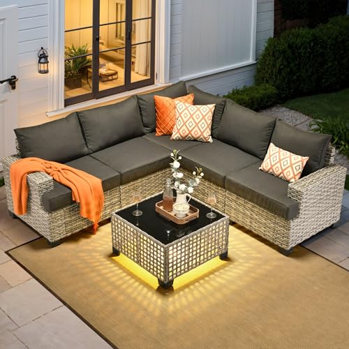 Navy Blue 7 Piece Rattan Wicker Patio Sectional Sofa Set Y28548
