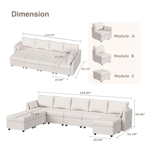 Light Grey 8 Seat U Shaped Sectional Sofa with Storage E937654