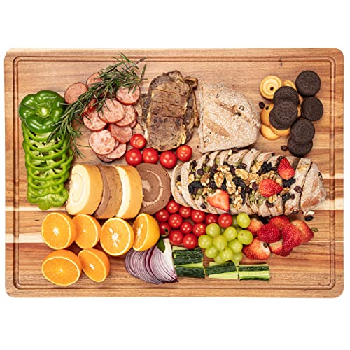 24x18 Inch Acacia Wood Cutting Board with Handle and Juice Groove T1675