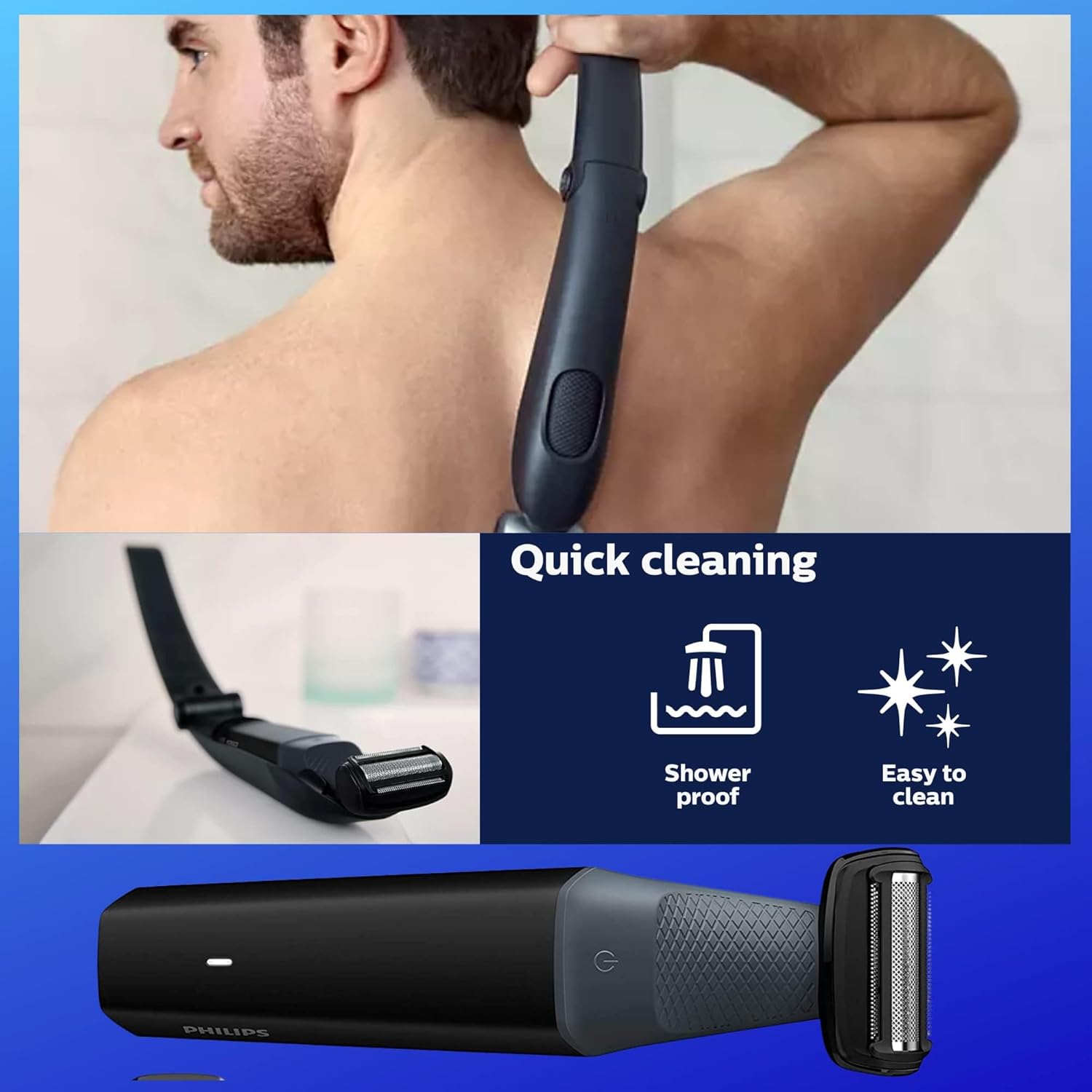 Body Groomer Shaver Showerproof Hair Trimmer with Back Attachment R32272