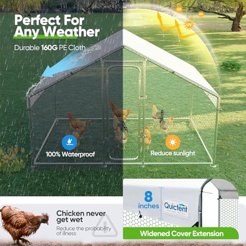 Large Metal Chicken Coop Run with Roosting Perch and Waterproof Roof Cover, 12x9x6.6FT Y487925