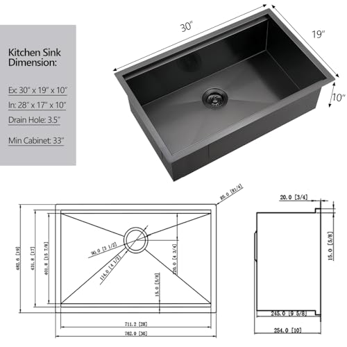 30 Inch Black Undermount Workstation Kitchen Sink H6742