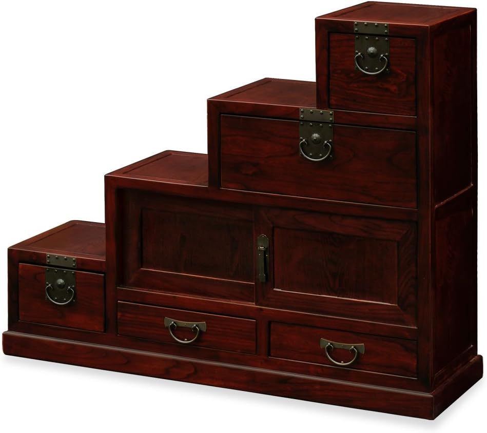 Dark Cherry Elmwood Step Tansu Chest U494