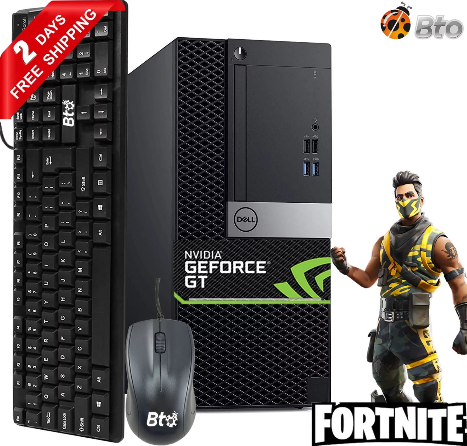 Dell Gaming Tower Desktop PC, Intel Core i5 6th Gen, 16GB DDR4 Ram, 256GB SSD + 2TB HDD, NVIDIA GT 1030 DDR5, WiFi, RGB Keyboard & Mouse, Windows 10 Pro Refurbished T486513