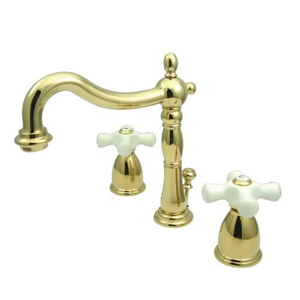 Chrome Widespread Bathroom Faucet with Double Porcelain Cross Handles E808319