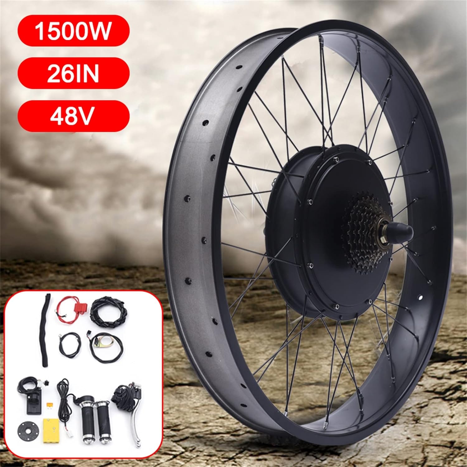26" 48V 1500W Rear Wheel Electric Fat Tire Ebike Hub Motor Conversion Kit with LCD Display U684247