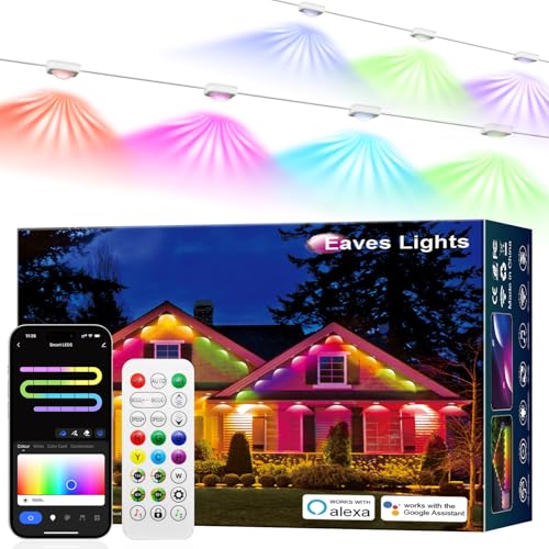RGB+IC Christmas Eave Lights 30ft 22 LED Warm White IP68 Waterproof Smart Starry Outside Light D5437