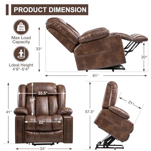 Light Brown Power Lift Recliner Chair with Heat and Massage R904038
