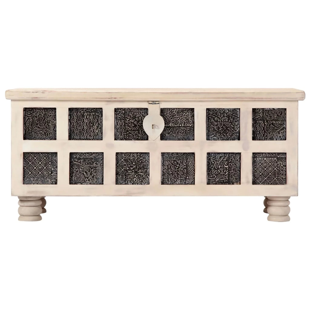 Storage Chest Acacia Wood Blanket Box White 43.3 x 15.7 x 17.7 Inches I802888