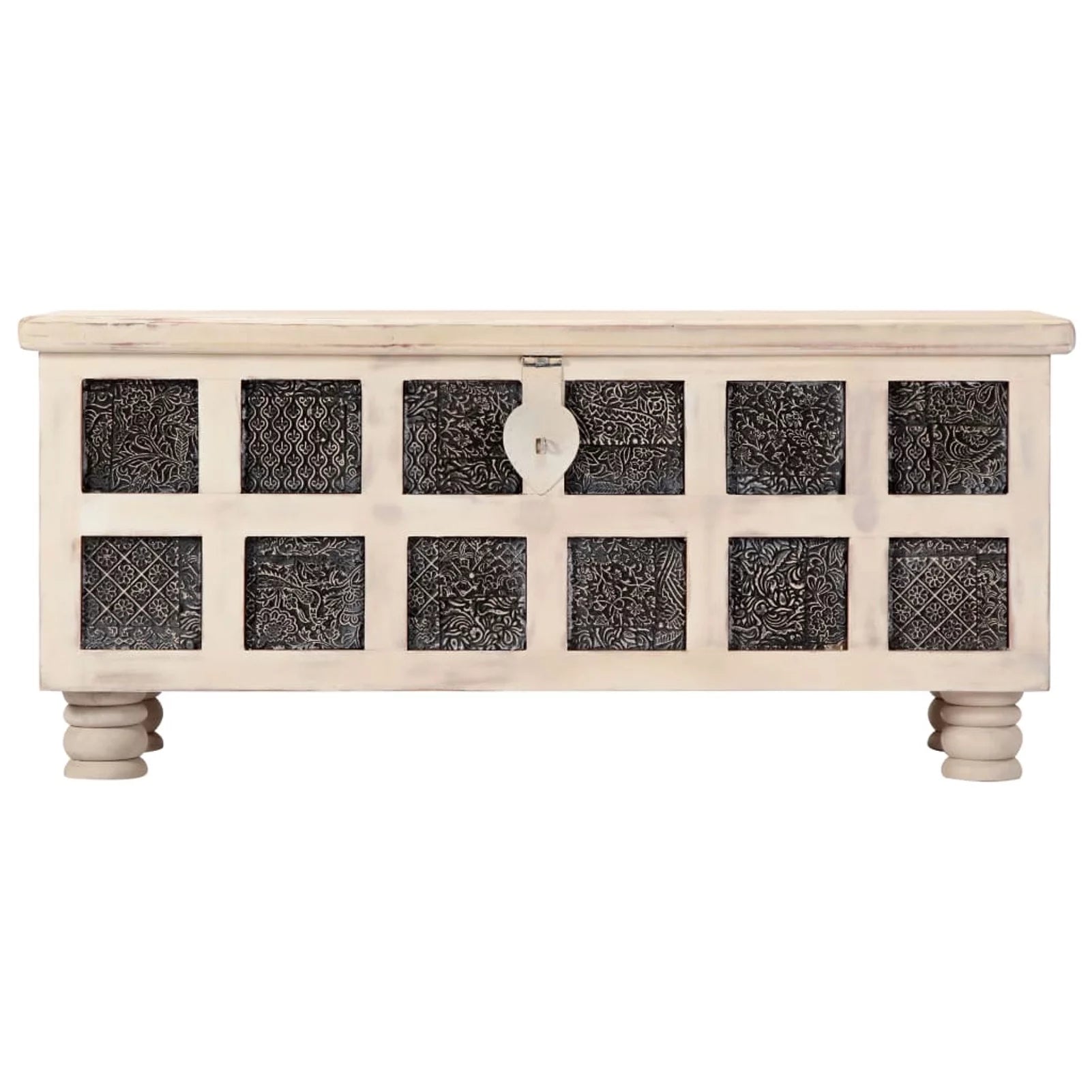 Storage Chest Acacia Wood Blanket Box White 43.3 x 15.7 x 17.7 Inches I802888