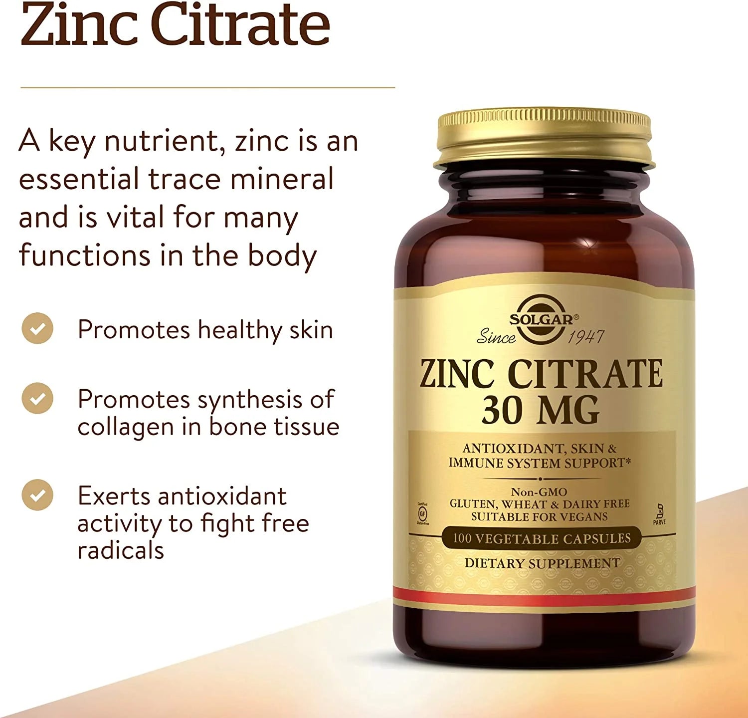 Zinc Citrate 30 mg, 100 Vegetable Capsules B95669