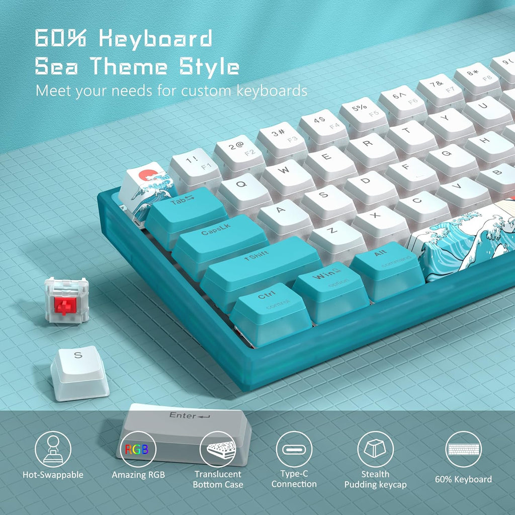 60% Wired Mechanical Gaming Keyboard with RGB and PBT Keycaps K758
