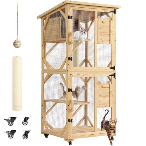 Black 4 Tiers Cat Enclosure with Wheels, Resting Box & Waterproof Roof E530441