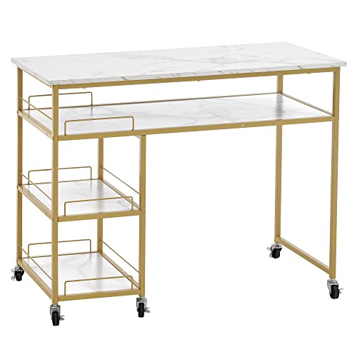 White Multifunctional Nail Table with Rolling Wheels I755517