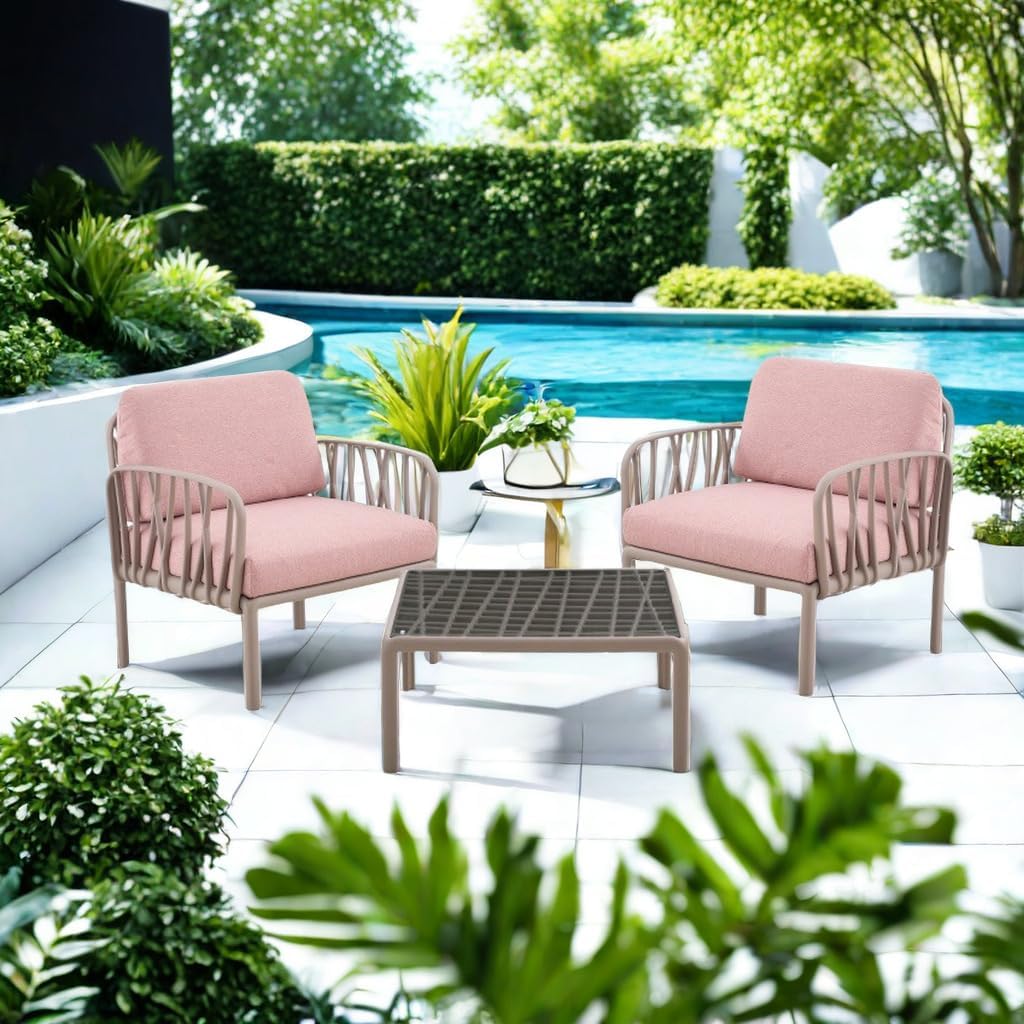 3-Piece Patio Set with Pink Cushions O7163