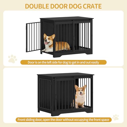 Rustic Brown Wooden Dog Crate Furniture with Barn Door C57333