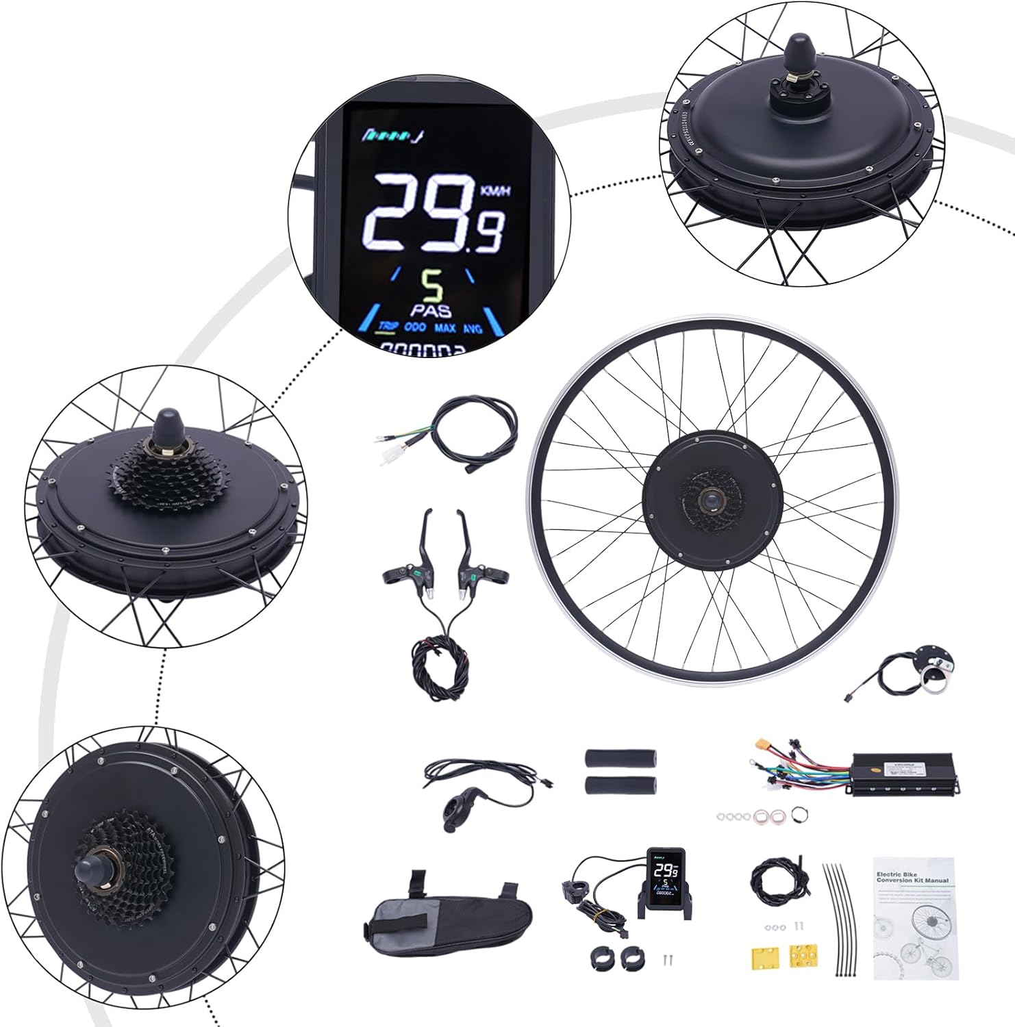 28"/29''/700C Rear Wheel Hub 48V 1000W E-Bike Conversion Kit with LCD Display X748832