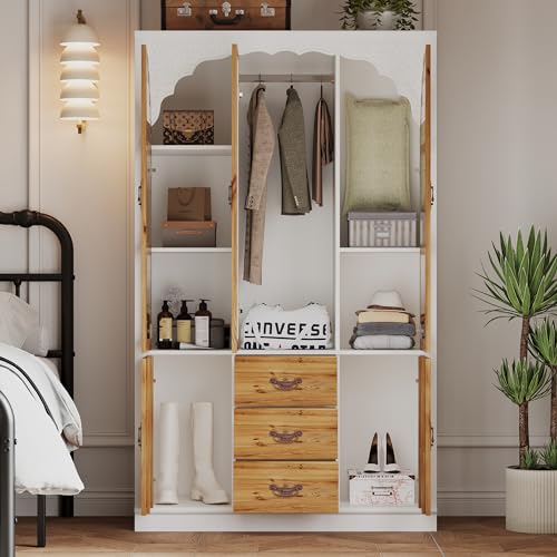 White 5 Door Armoire Wardrobe with Shelves, Hanging Space, Mirror, Drawers U444493