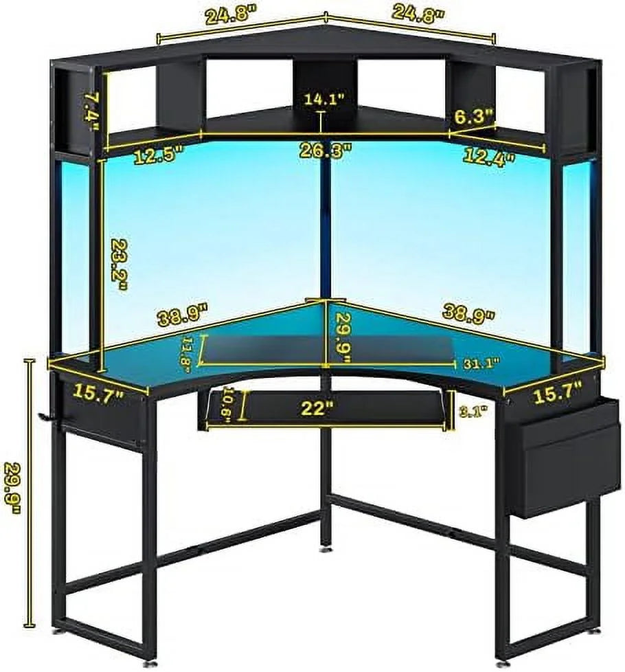 Rust Corner Desk with Hutch & LED Lights P519