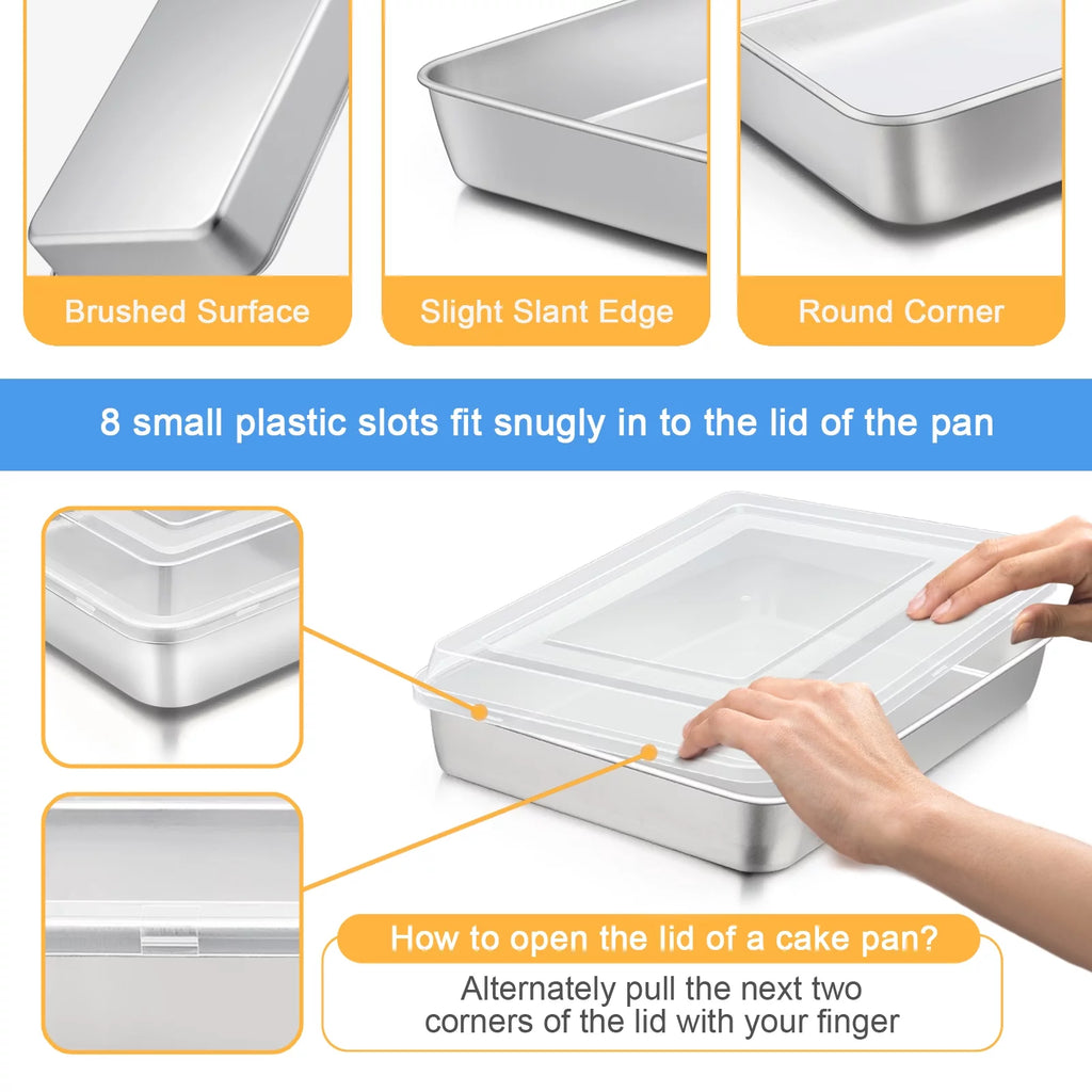 Stainless Steel Baking Pan with Lid Rectangle Sheet Cake Pans Set of 4 R450295