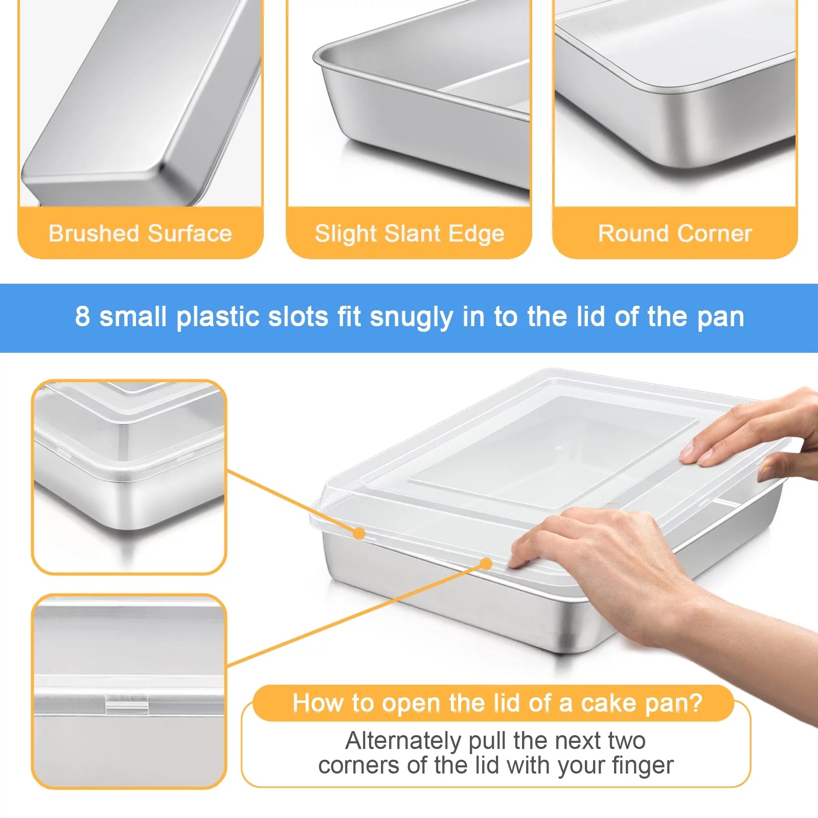 Stainless Steel Baking Pan with Lid Rectangle Sheet Cake Pans Set of 4 R450295